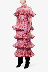 Midikleid aus Leinenmischung mit Stufenrüschen
